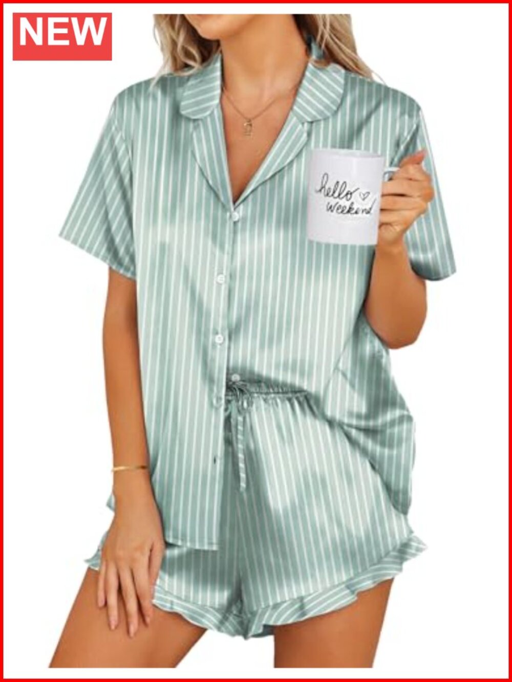 Women's Satin Pajama Set with Notch Collar and Shorts